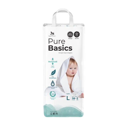 Applecrumby PureBasics Baby Tape Diaper Size L 38's+2's (For 9-13kg)