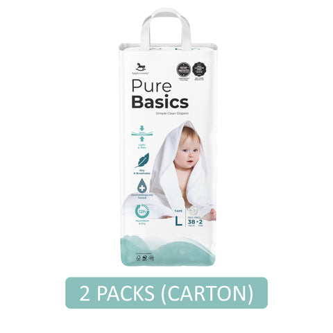 Applecrumby PureBasics Baby Tape Diaper Size L 38's+2's (For 9-13kg) [2 Packs/Carton]