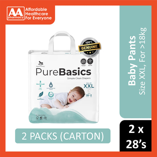 Applecrumby PureBasics Baby Pants Size XXL 26's+2's (For More Than 18kg) [2 Packs/Carton]