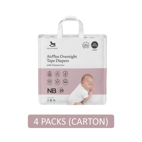 Applecrumby AirPlus Overnight Baby Tape Diaper Size NB 20's (For Up To 4kg) [4 Packs/Carton]