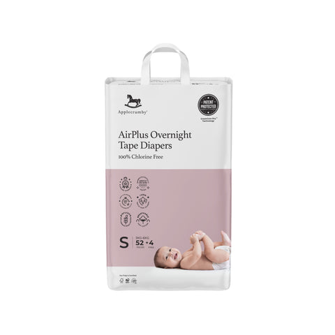 Applecrumby AirPlus Overnight Baby Tape Diaper Size S 52's+4's (For 3-6kg)