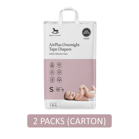 Applecrumby AirPlus Overnight Baby Tape Diaper Size S 52's+4's (For 3-6kg) [2 Packs/Carton]