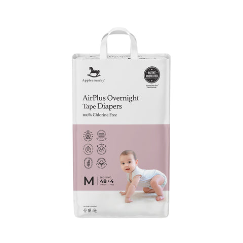 Applecrumby AirPlus Overnight Baby Tape Diaper Size M 48's+4's (For 5-10kg)