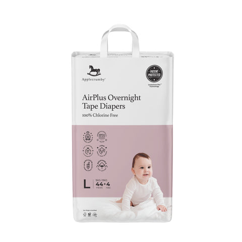 Applecrumby AirPlus Overnight Baby Tape Diaper Size L 44's+4's (For 9-13kg)