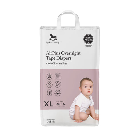 Applecrumby AirPlus Overnight Baby Tape Diaper Size XL 38's+4's (For 11-16kg)