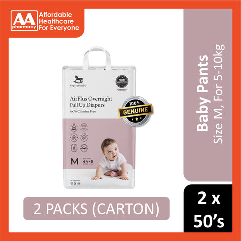 Applecrumby AirPlus Overnight Baby Pants Size M 44's+6's (For 5-10kg) [2 Packs/Carton]