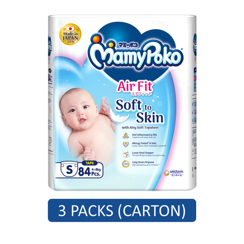 MamyPoko Air Fit Baby Tape Diapers Size S 84's (For 4-8kg) [3 Packs/Carton]