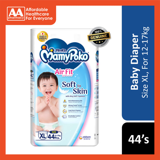 MamyPoko Air Fit Baby Tape Diapers Size XL 44's (For 12-17kg)