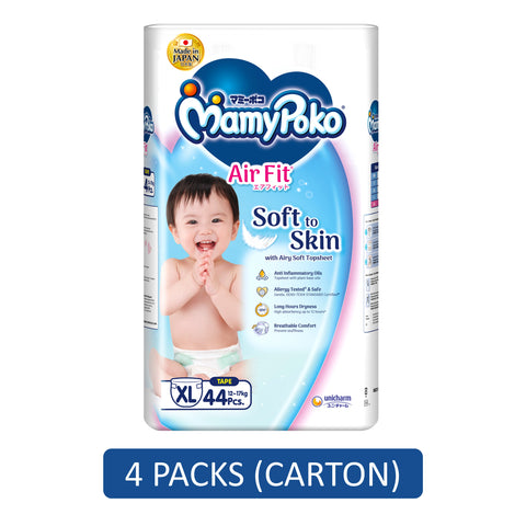 MamyPoko Air Fit Baby Tape Diapers Size XL 44's (For 12-17kg) [4 Packs/Carton]