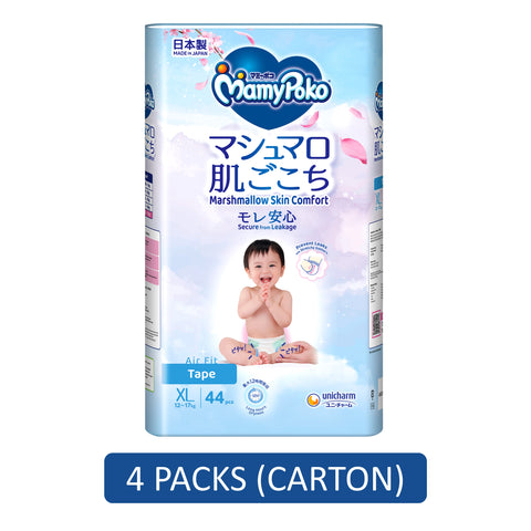 MamyPoko Air Fit Baby Tape Diapers Size XL 44's (For 12-17kg) [4 Packs/Carton]