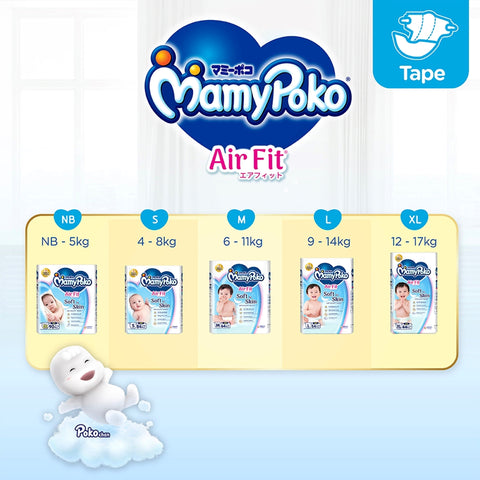 MamyPoko Air Fit Baby Tape Diapers Size XL 44's (For 12-17kg) [4 Packs/Carton]