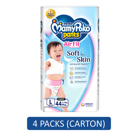 MamyPoko Air Fit Baby Pants (Boys) Size L 44's (For 9-14kg) [4 Packs/Carton]