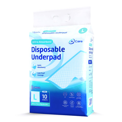 A-Care Ultra Absorbent Disposable Underpad Size L 75x75cm (10's)