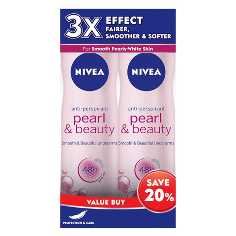 Nivea Deodorant Female Pearl & Beauty Spray Twin Pack 2x150mL