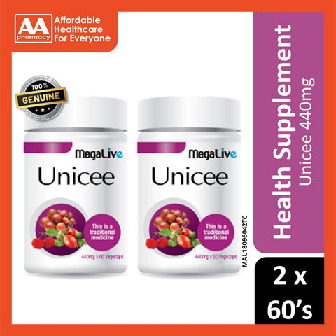 Megalive Unicee (Natural Vitamin C) 440mg Vegicaps 2x60's