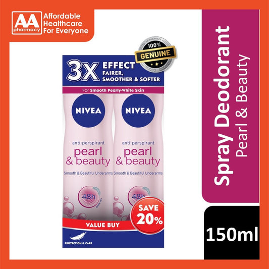 Nivea Deodorant Female Pearl & Beauty Spray Twin Pack 2x150mL