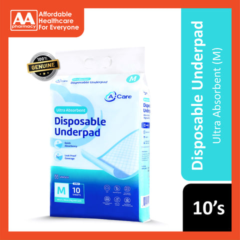 A-Care Ultra Absorbent Disposable Underpad Size M 60x90cm (10's)