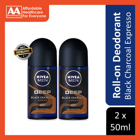 Nivea Roll On Deodorant Male Black Charcoal Espresso Twin Pack (2X50mL)