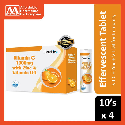 Megalive Vitamin C 1000mg With Zinc & Vit D3 (4 X 10's)