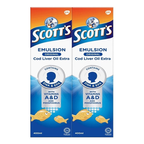 Scotts Emulsion Original Cod Liver Oil Extra (with DHA & EPA) Twin Pack (2x400mL)