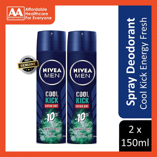 Nivea Spray Deodorant Male Cool Kick Energy Fresh Twin Pack (2X150mL)