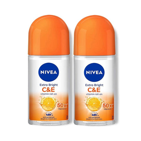 Nivea Deodorant Female Extra Bright C&E Roll On Twin Pack 2x50mL