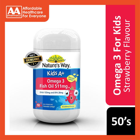 Nature's Way Kids A+ Omega 3 Fish Oil 511mg Chewable Softgel 50's