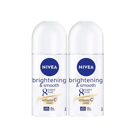 Nivea Female Roll On Deodorant Brightening & Smooth Twin Pack (2X50mL)