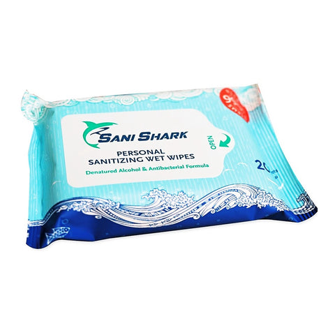 Sanishark Alcohol Sanitizing Wet Wipes 20's