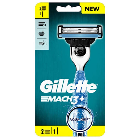 Gillette Mach 3+ Aqua Grip Razor 2Up (1 Handle + 2 Cartridges)