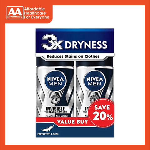 Nivea Men Roll-On Deodorant Black & White Invisible Twinpack (50mL X 2)