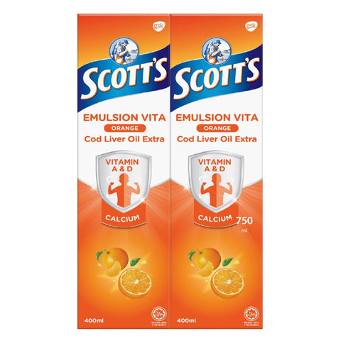 Scotts Emulsion Vita Orange Cod Liver Oil Extra Twin Pack (2x400mL)