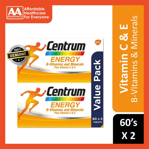 Centrum Energy B-Vitamins & Minerals Plus Vitamin C & E Tablet 2x60's