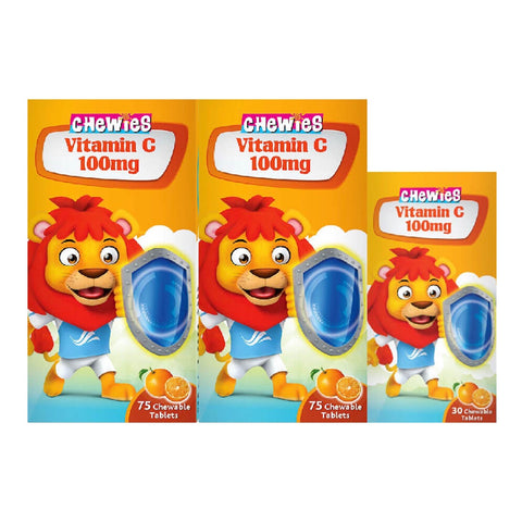 [CLEARANCE] [EXP 02/2026] Chewies Vitamin C 100mg Orange Chewable Tablet 2x75's+30's [Value Pack]