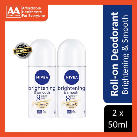 Nivea Female Roll On Deodorant Brightening & Smooth Twin Pack (2X50mL)