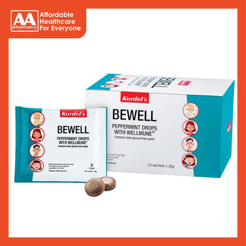 Kordel's Bewell Peppermint Drops With Wellmune (12 Sachets X 20g)