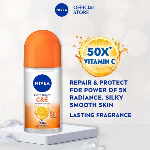 Nivea Deodorant Female Extra Bright C&E Roll On Twin Pack 2x50mL