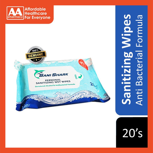 Sanishark Alcohol Sanitizing Wet Wipes 20's