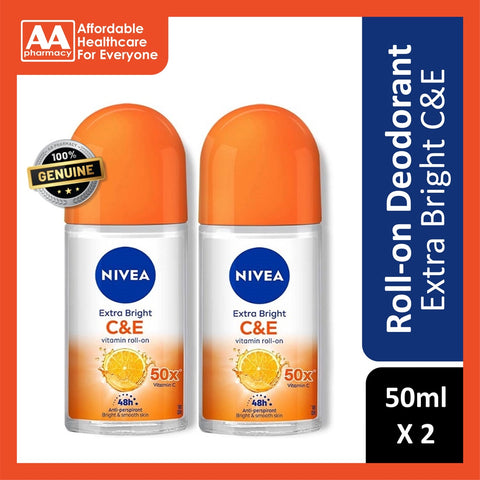 Nivea Deodorant Female Extra Bright C&E Roll On Twin Pack 2x50mL