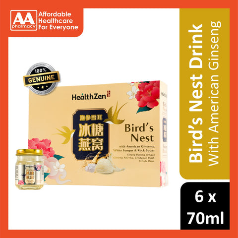 HealthZen Bird's Nest With American Ginseng, White Fungus & Rock Sugar 6x70mL