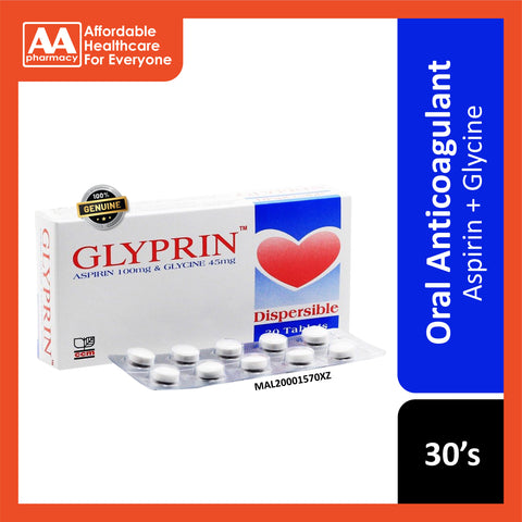 Glyprin Tablet (Aspirin 100mg & Glycine 45mg) 30's